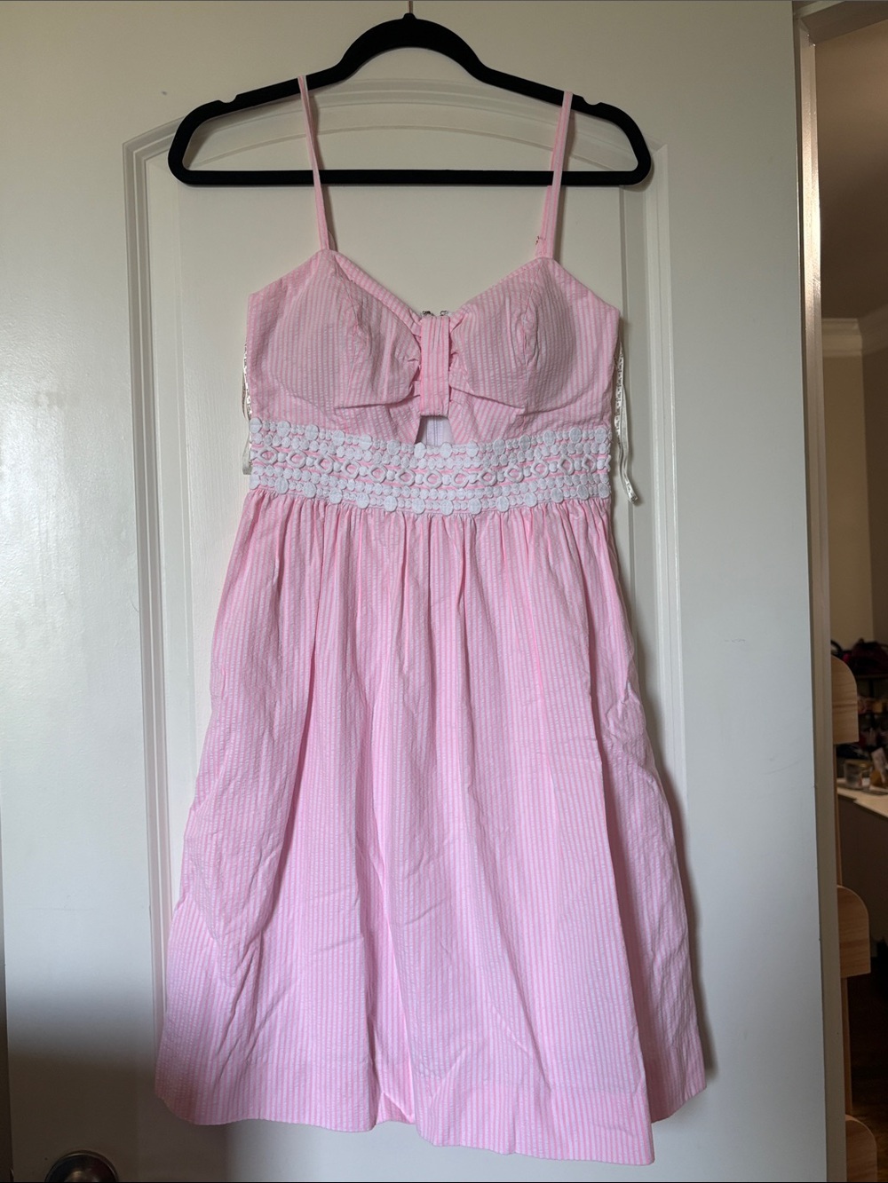 Lilly Pulitzer Pink Seersucker Lace-Trim Slip Dress